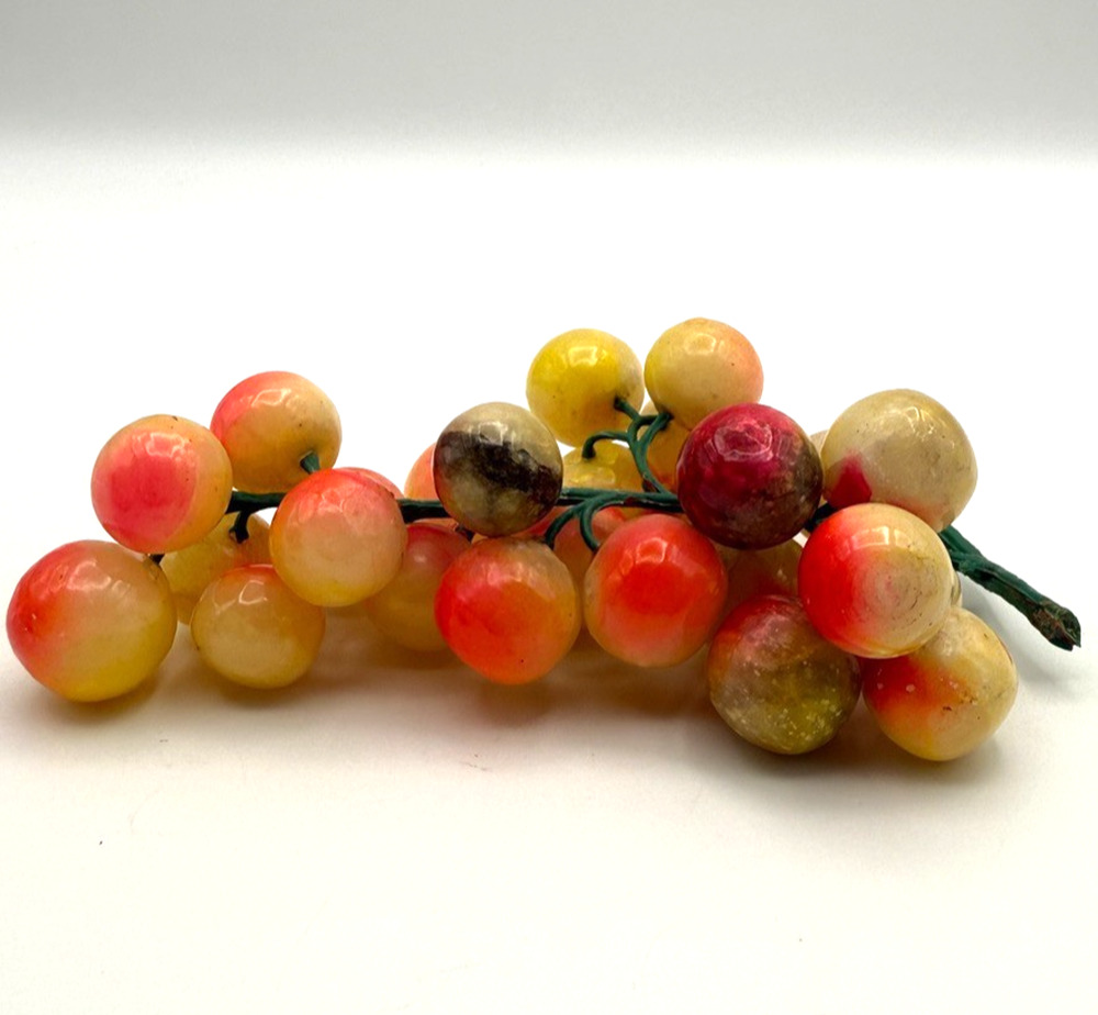Alabaster Stone Fruit Grape Cluster Plastic Vines Realistic Marbled Vintage 7" L